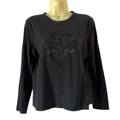 Blusa Top Lauren Ralph Lauren Talla L Negra Tejida Adornada con Cuentas Manga Larga Foto 1 de 4