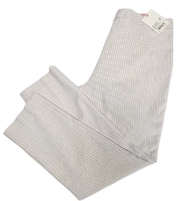 Pantalones de pierna cónica Alex Marie para mujer nuevos con etiquetas mezcla de lino a rayas caqui/marfil talla 12 Foto 1 de 4