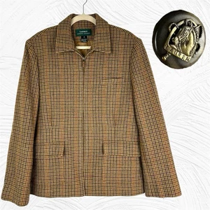 Vintage Lauren Ralph Lauren LRL Houndstooth Wool Full Zip Jacket Women’s Size 14 - Picture 1 of 17