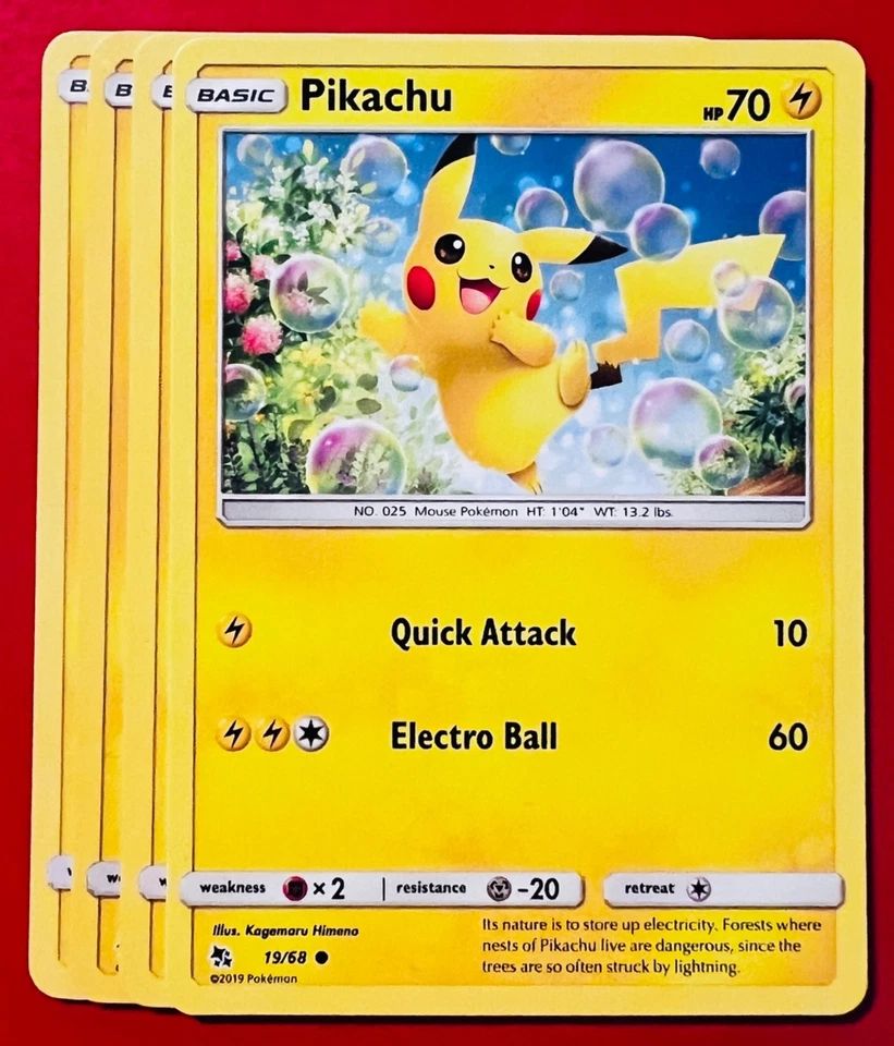 4x Pikachu 19/68 Pokémon TCG Hidden Fates NM Playset Lot Common - Image 1 of 1