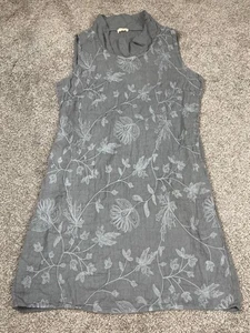 Amble Dress Womens XXL 2X Gray Linen Floral Embroidered Italy Lagenlook Cottage - Picture 1 of 8