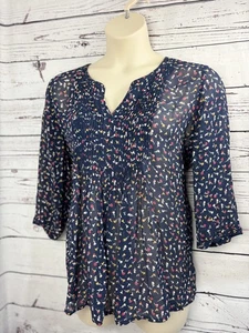 Top/camicetta Monsoon manica 3/4 fantasia floreale taglia UK 20 blu navy multicolore - Foto 1 di 9