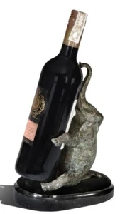 Maitland Smith Elephant Wine Bottle Holder – Verdigris Brass, Black Stone Base - Picture 1 of 7