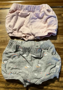 Carter's 2 Pair Pull On W/Pockets Shorts Pink & Gray W Clouds & Rainbow Sz 12M - Picture 1 of 24