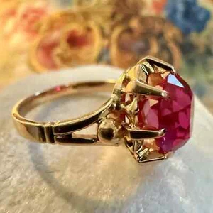 Wedding Womens Ring 14K Yellow Gold Plated Lab-Created Red Ruby 2.45Ct Oval Cut - Picture 1 of 8