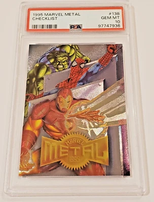 🔴1995 Marvel Metal Checklist #138 PSA 10 Spider-Man Iron Man Hulk - Image 1 of 3