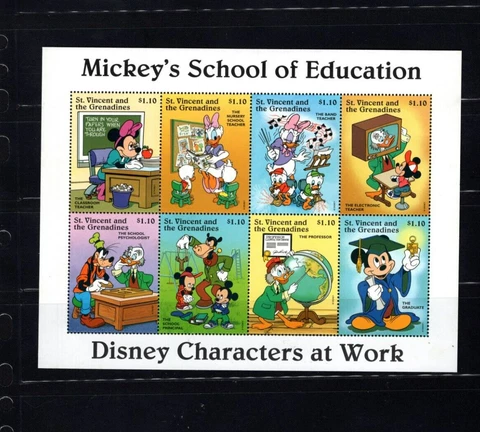 St Vincent Disney 2252 Mickey's Teachers VF MNH Sheet of 9 A2 Cover