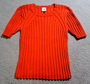 Cabi Women`s Solid Orange Striped Short Sleeve Shirt / Size Medium - Picture 1 of 7