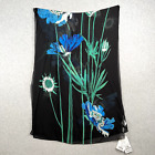 Erdos 100 % Silk Scarf Shawl Black With Blue Floral NWT