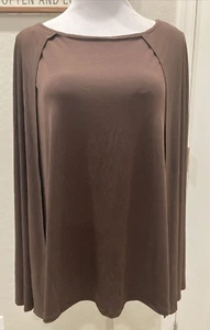 IMAN Brown Global Chic Make A Statement Cape Top SZ 2X Jersey Stretch Knit - Picture 1 of 14