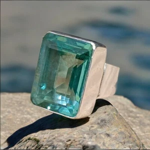 Aquamarine Gemstone Stylish Ring Solid 925 Sterling Silver Ring For Men & Women