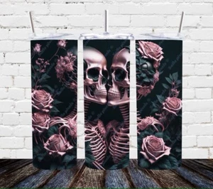 3D Dusty Rose Skeleton Lovers Characters Halloween 20oz Tumbler Travel Mug Cup - Picture 1 of 2
