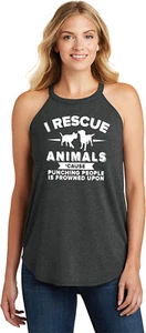 Buy Cool Shirts Animal Rescue Ladies Tri Rocker Tanktop - Picture 1 of 9
