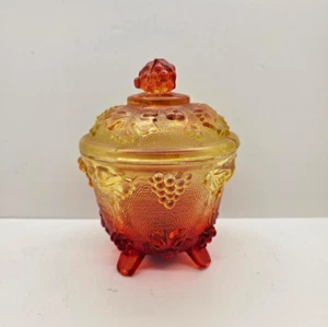 Vintage Jeannette Amberina Glass Grape Footed Candy Dish w/Lid Red Orange Yellow - Picture 1 of 6