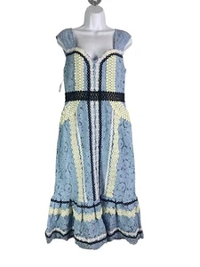 Foxiedox Women's Embroidered Lace Midi Dress A-Line Blue White Size Medium - Picture 1 of 8