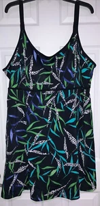SWIMSUITS FOR ALL WOMEN'S ONE PIECE SWIM DRESS - Black & Multicolor Tropical 28 - Picture 1 of 4