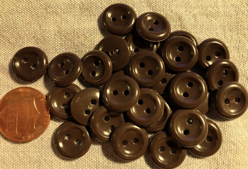 24 Small Shiny Brown Plastic Buttons Concave Front 1/2" 13mm # 8249 - Image 1 of 1