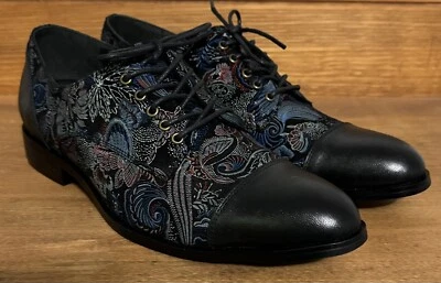 Tokiyos Men's Black Paisely Print Brogue Oxford Shoes - Size 8 - New With Box - Image 1 of 4
