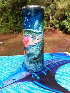 Beautiful Rainbow Trout 20oz Skinny Tumbler with lid and straw set - Picture 1 of 3
