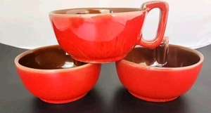 3er Set Frankoma Keramik Flamme orange Suppe Becher Schalen 4SC - Bild 1 von 5