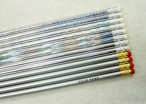 24  "Shades of Silver" Personalized Pencils w/Glitzy - Picture 1 of 1