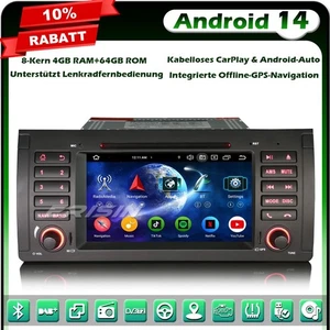 8-Kern 64GB Android 14 Autoradio DAB+DVD WiFi GPS Navi für BMW X5 E53 BT 5.0 DSP - Bild 1 von 21