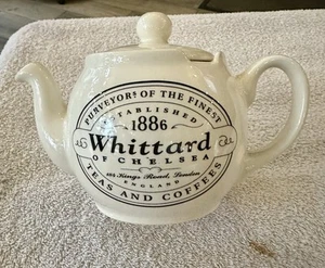 Whittard of Chelsea Teapot with Lid Ceramic White and  Blue - new, no box - Picture 1 of 5
