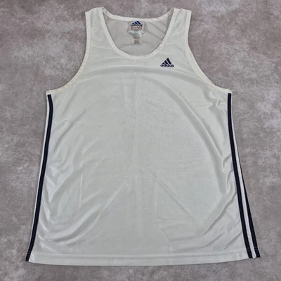 Camiseta sin mangas Adidas de malla L blanca de 3 rayas con logotipo bordado vintage Foto 1 de 4