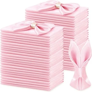 NWT ~ Set/ 44 Light Pink Satin Cloth Square Table Napkins ~ 17" x 17" - Picture 1 of 6