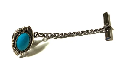 Sterling Silver & Turquoise Tie Tack Southwestern Navajo Native American Vintage - Image 1 of 4