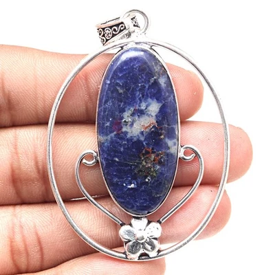 Colgante de piedras preciosas de sodalita hecho a mano regalo para su joyería étnica de plata 2,75" Foto 1 de 4
