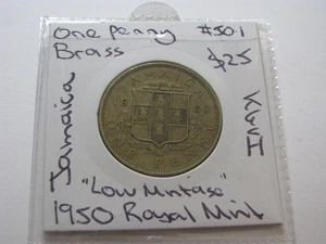 1950 Penny Jamaica Carribean Coin Rare Low Mintage Year KGVI Royal Mint #1950.1 - Picture 1 of 8
