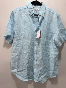 Porter and Ash Shirt Mens L Blue 100% Linen Button Up Short Sleeve Casual - Picture 1 of 5