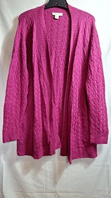 Cárdigan COLDWATER CREEK mezcla de lana tejido con cable frente abierto talla 2X magenta maduro Foto 1 de 4