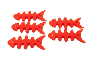 SYSTEM-S 5er Set Kabelmanager Wrap Kabelaufroller Fischform Silikon in Rot - Afbeelding 1 van 4