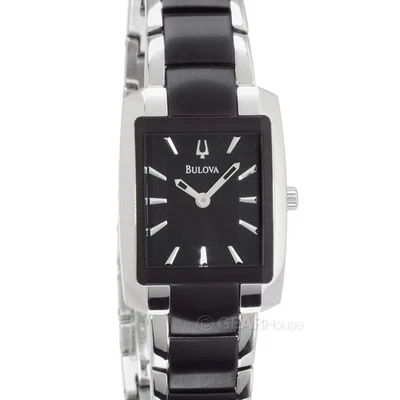 Reloj BULOVA Mujer Rectangular, Dos Tonos Negro Plata, Correa Acero Inoxidable Foto 1 de 4
