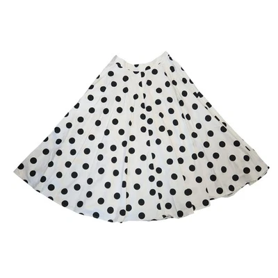 Винтажная юбка миди 90-х Adrienne Vittadini белая и черная в горошек трапециевидная 28 дюймов - Изображение 1 из 4
