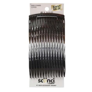 Scunci Plastic Side Hair Combs, Black, Clear, and Tortoise Shell, 12 Ct - Picture 1 of 12