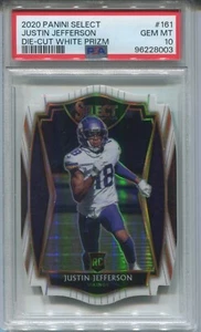 Justin Jefferson Panini Select 2020 novato troquelado blanco Prizm radiocontrol 161 PSA 10 GEMA - Imagen 1 de 2