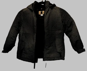 Roebuck & Co girls hooded puffer coat size 7 Large Black with Neon pattern - Picture 1 of 5