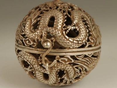 Old Tibet Silver Copper Hand Carved Dragon Phoenix Statue Incense Burner Buddha - Image 1 of 4
