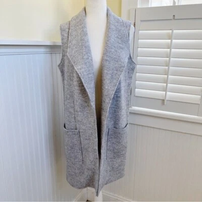 Chaqueta Cárdigan Plumero Tahari Gris Mezcla Lana Longline Sin Mangas Talla Mediana Foto 1 de 4