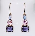 New Purple, Pink & Blue Crystal Drop Dangle Earrings - 3 Stones - Gorgeous - Usa