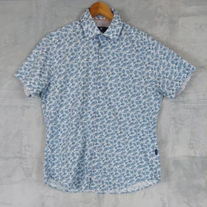 Stone Rose Shirt Mens MEDIUM Blue Floral Leafy Print Short Sleeve Button Down - Picture 1 of 6