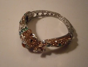 Pink Green Austrian Crystal Rhinestone Elephant Bangle Bracelet Silver Tone 7" - Picture 1 of 8