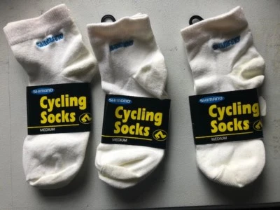 Nuevo-Antiguo-Stock Tres (3) Pares de Calcetines Shimano Logo Medianos (5-8M; 5-10W) Hechos en EE. UU. Foto 1 de 2
