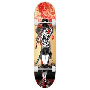 Yocaher 7,75" Grafica Skateboard completo - Ragazza Samurai Drago Rosso - Foto 1 di 5