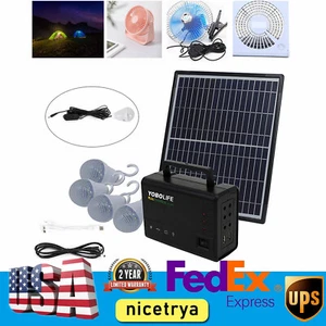Solar Panel Power Generator Kit Battery Pack Power Station w/ 4 Bulbs Portable - Picture 1 of 17