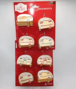 NEW 8 Gold Gingerbread Camper Glitter Plastic Mini Christmas Tree Ornaments - Picture 1 of 3
