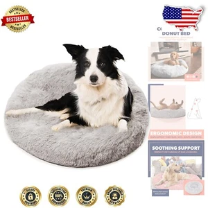 Calming Orthopedic Dog Bed - Medium 30" Washable Faux Fur Bedding in Light Grey - Picture 1 of 11
